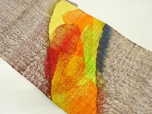 アンティーク　手織り真綿紬遠山模様織り出し名古屋帯